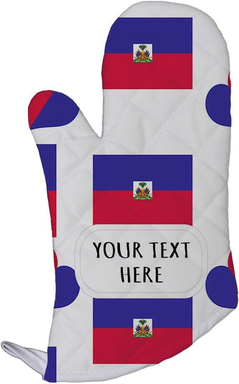 Polyester Oven Mitt, Custom Haiti Seal Country Flag Heart Pattern Adults Kitchen Mittens