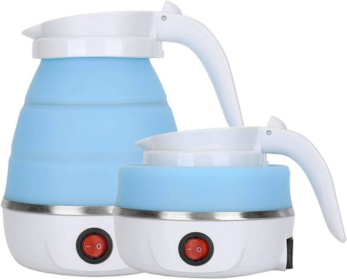 Small Foldable Portable Electric Kettle, Silicone Collapsible Heating Water Boiler Tea Pot for Camping, Blue