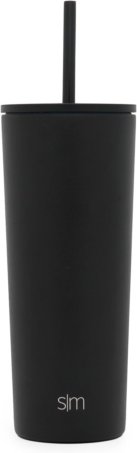 Simple Modern Insulated Tumbler with Lid and Straw, 24oz Iced Coffee Cup, Midnight Black