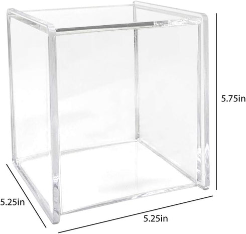 Isaac Jacobs Clear Acrylic Cube Organizer with Lid (5.25" L x 5.25" W x 5.75" H), Stackable, Storage Solution for Makeup, School & Office Supplies & More, for Bathroom, Kitchen, Office