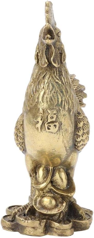 Hilitand Brass Luck Rooster Chicken Statue, Feng Shui Decor for Good Luck and Wealth, 10cm/3.94in