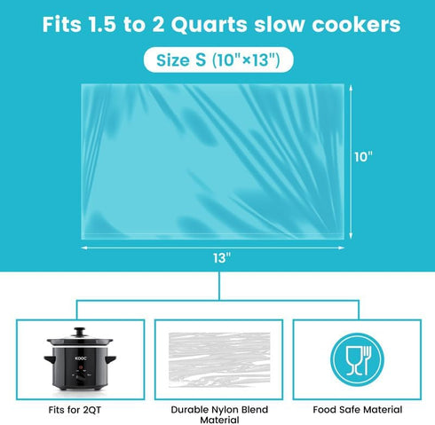 KOOC Slow Cooker Liners 30 Count, 10x13 inch Disposable Pot Liners for 1.5QT to 2QT Pot, BPA Free