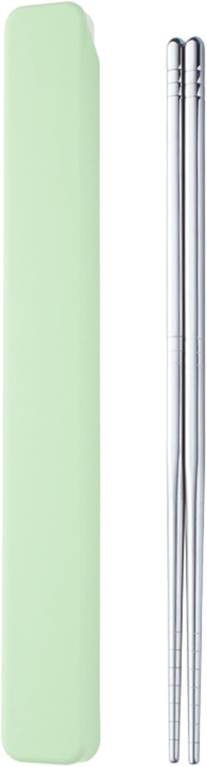 Metal Chopsticks, 1 Pair Reusable Stainless Steel with Pull Design Case for School, Home, Office, Camp