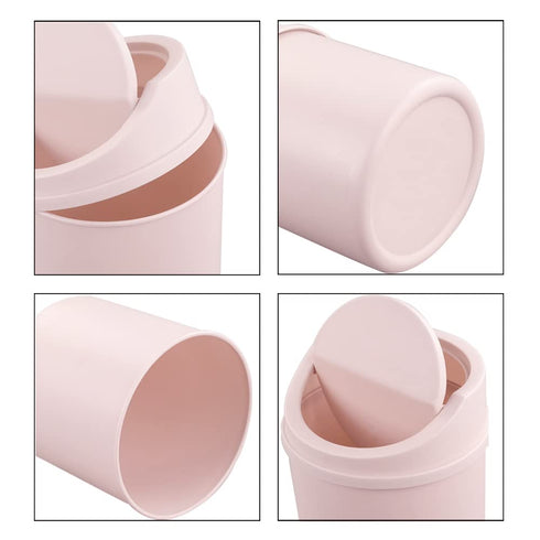 Plastic Tiny Waste Bin, Desktop Mini Trash Can with Swing Lid, Pink