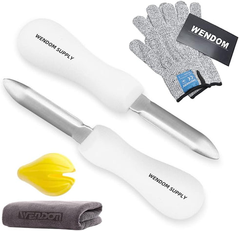 Oyster Shucking Knife and Gloves Set, 2pcs New Haven Style Shucker Opener with Cut Resistant Glove