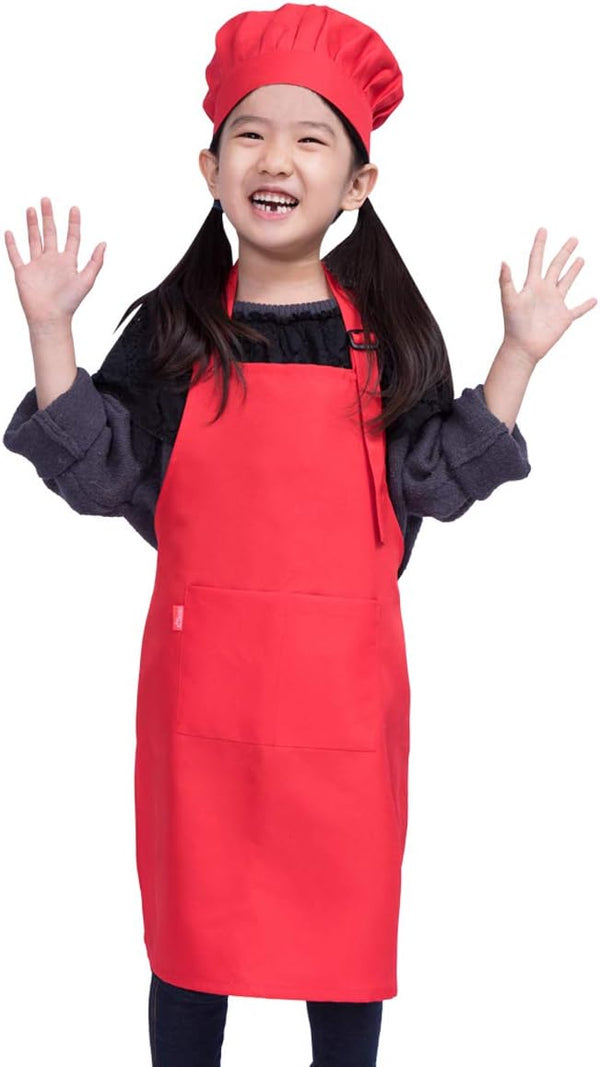 ALIPOBO Kids Apron and Chef Hat Set, Children's Adjustable Bib Apron with 2