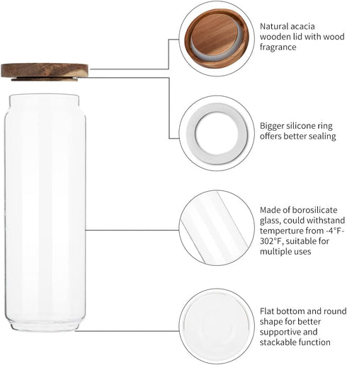Glass Storage Containers Set, High Borosilicate Glass Jars with Wooden Lids for Kitchen Food Canisters, Coffee Beans,