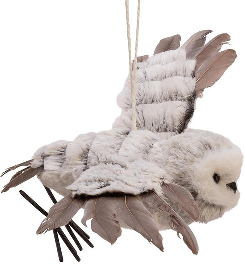 Grey Flying Owl Ornament with White Fur, Christmas