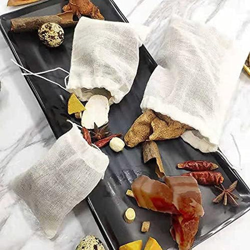Reusable Sachet Drawstring Packing Bags - Cheesecloth Cold Brew Coffee Bags 4x3 Inch (50 Pcs) for Spice, Tea, Cooking