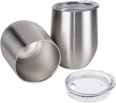 Stainless Steel Double Wall Insulated Wine Glasses with Lid for Coffee, Drinks, Champagne, Cocktails