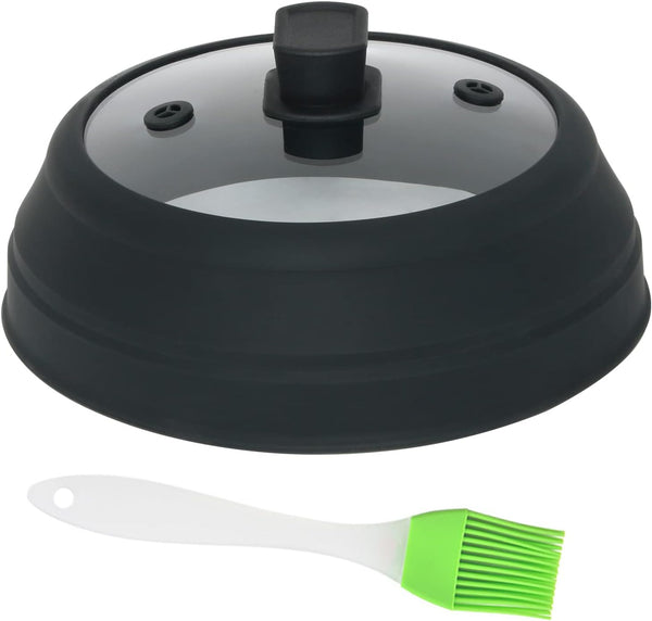 Microwave Splatter Cover | Collapsible Plate Cover Lid with Easy Grip Handle, Tempered Glass & Silicone