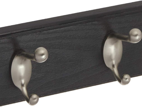 HIGH & MIGHTY 515708 Coat Rack 4 Hook Rail, Easy Tool-Free Dry Wall Installation, Holds up to 30lbs, Black & Silver