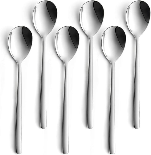 Set of 6 Korean Soup Spoons, Stainless Steel with Long Handles, 8 Inch Flatware for Home or Restaurant