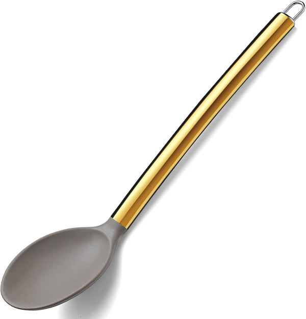 Berglander Gold Cooking Spoon, Non-stick Silicone Basting Spoon with Titanium Gold Plating Handle, Dishwasher Safe