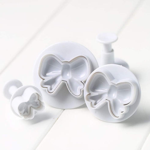 RAYNAG 3 Set Bowknot Plastic Fondant Plunger Cutters, Cookie Pie Crust Cutout Molds, Cake Decorating Cutter Plungers (9
