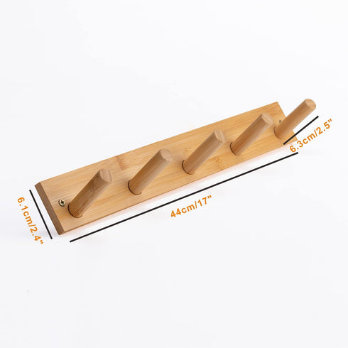 Wall Mounted Coat Rack - 5-Pegs Bamboo Entryway Hat Rack for Hanging Coats, Jackets, Bathroom Kitchen Towel Rack
