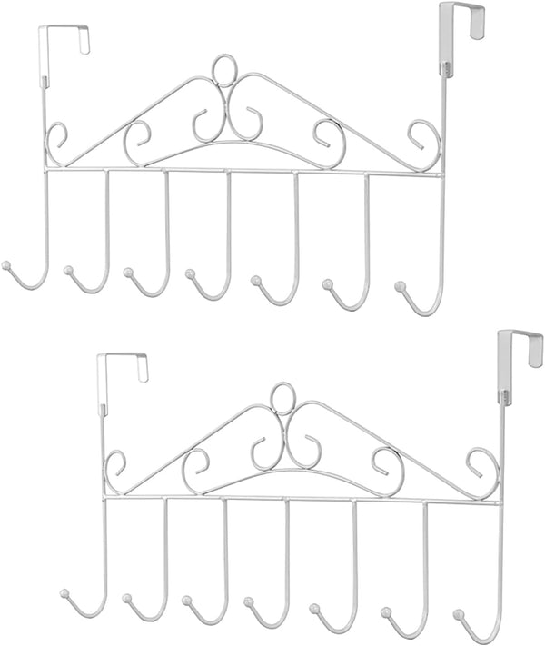 eywlwaar Metal Over The Door Hooks - 7 Hanger Rack for Home Use, Ideal for Hats, Coats, Bags, and Scarfs