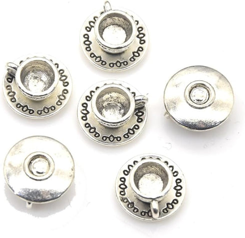 30 Pcs Metal Teapot Tea Cup Charms, Mini Coffee Mug Pendants for DIY Crafts Jewelry - Silver