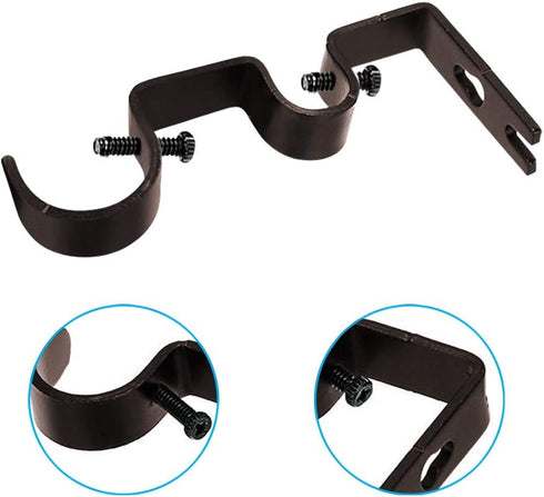 TLBTEK 3pcs Brown Heavy Duty Curtain Rod Brackets, Adjustable Wall Mount Holders for Window