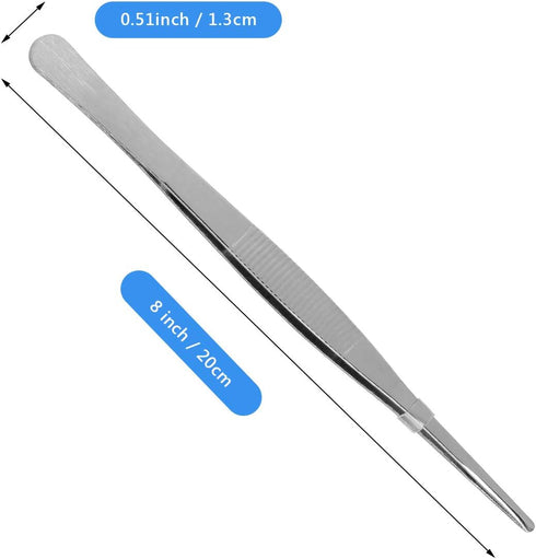 AHIER Stainless Steel Kitchen Tweezer, 8 Inch Long with Precision Serrated Tips for Cooking