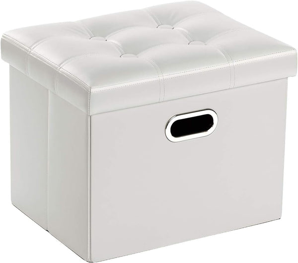 COSYLAND Storage Ottoman 17x13x13in, Leather Rectangle Foot Rest Folding Ottoman for Room Organizer with Handles