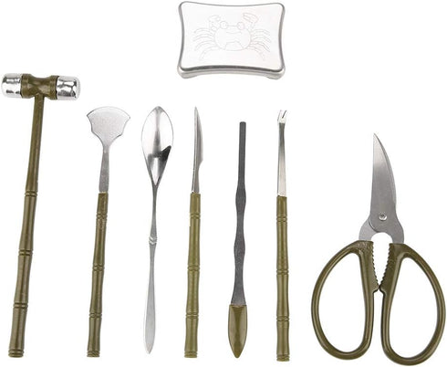 8PCS Set Set Set Hammer/Spoon/Shaving/Axe/Fork/Tweezers/Scissors Walfront Lobster Crab Cracker Tools Stainless Steel