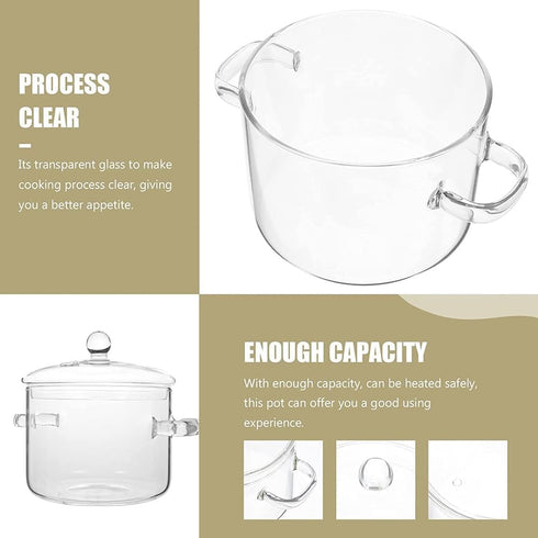 Glass Saucepan with Cover, Heat-resistant Stovetop Pot for Pasta, Soup, Milk, Baby Food (64oz/1900ml)