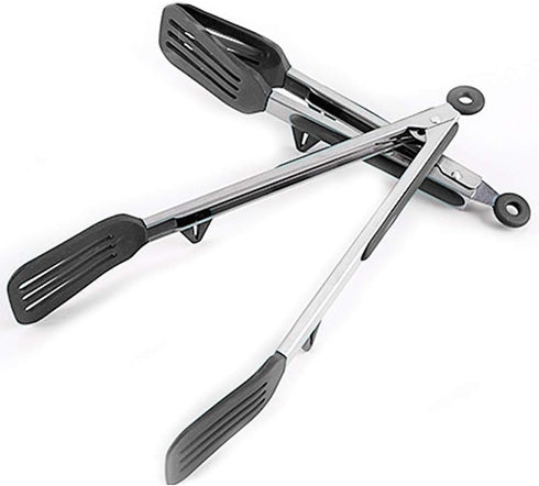 Kitchen Tongs 9 inches and 12 inches, Stainless Steel Locking with Silicone Tips for Cooking, BBQ Serving