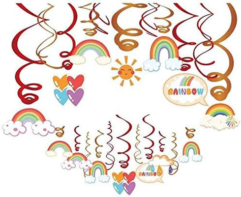 15Ct Rainbow Hanging Swirl Decorations, Sunshine Birthday Party Supplies Fan Decors