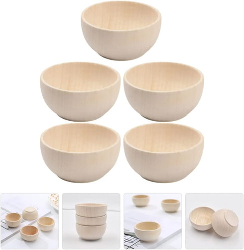 SEWACC 5pcs Unfinished Wooden Bowls, Unpainted Serving Bowls for Fruits, Salad, Cereal, Wood Crafts Bowls