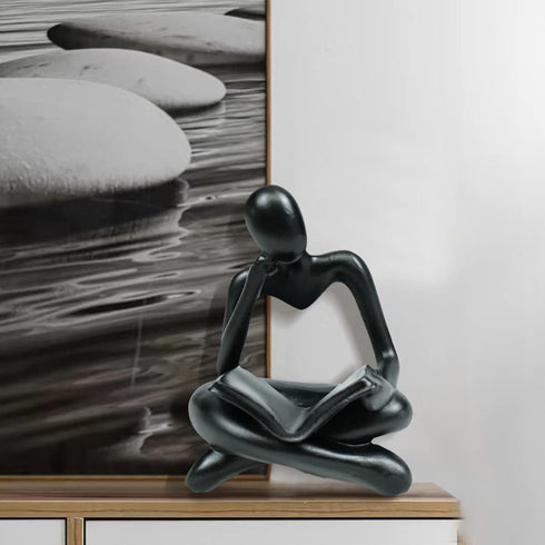 HAFKOIS Thinker Statue Reading Women Figurine Abstract Art Sculpture Home Decor Modern Black Accents for Living Room