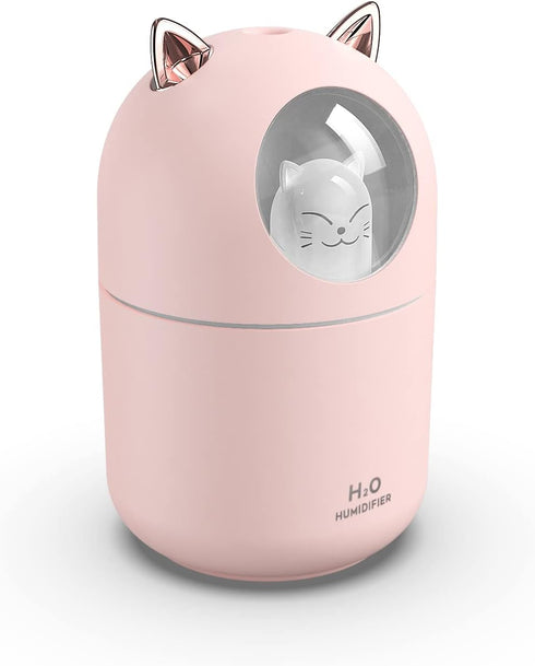 Portable Small Humidifier, 300ml Mini Cool Mist Humidifier with Night Light, USB Personal Humidifier Auto Shut-Off, Ultra-Quiet, 2 Spray Modes, Suitable for Home Office Travel(pink)