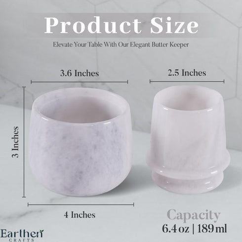 4.25 Inches Counter, Countertop Marble Butter Keeper White Butter Dish with Lid Handmade French Butter Crock