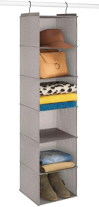6 Closet Whitmor Hanging Accessory Shelves - Section Organizer - Light Grey