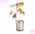 Rotating Candlestick Holder Christmas Carousel Spinning Deer Tea Light Table Decoration Gold
