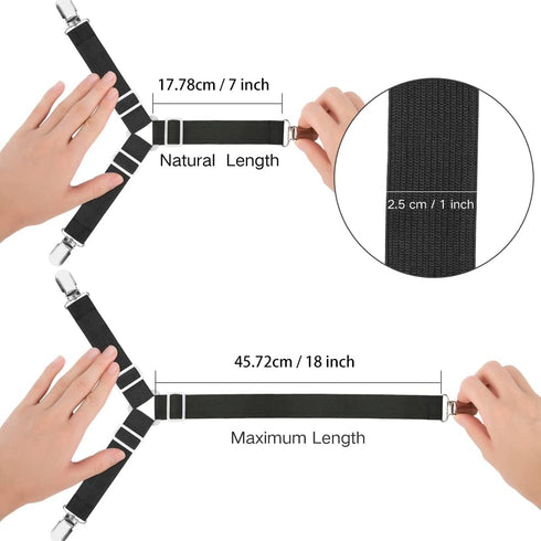 Foloda 4 pcs Adjustable Bed Sheet Holders - Fitted Sheet Holder Clips Fasteners for Mattress Corners, Keep Sheet Firm