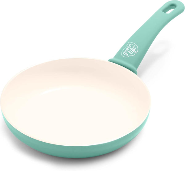 GreenLife Soft Grip Healthy Ceramic Nonstick Frying Pan Skillet, 8", PFAS-Free, Dishwasher Safe, Turquoise