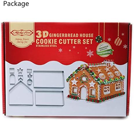 Gingerbread House Cookie Cutter Set, 3D Stainless Steel Biscuit Cutter Mold Including Christmas Tree, Snowman,