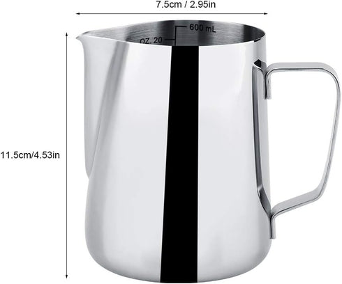 600ml Stainless Steel Frothing Cup, Measuring Mug for Milk Frothing, Latte Coffee Art