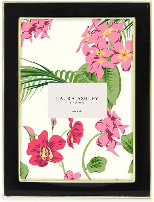 Laura Ashley 4x6 Black Enamel Picture Frame, Gold Metal Edge with Easel, for Countertop, Counterspace, Tabletop Display, Bookshelf, Desk, Wall Décor, Photo Gallery (4x6, Black W/Gold) by Laura Ashley