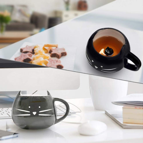 Koolkatkoo Cute Ceramic Cat Coffee Mug - 12 oz Cat Lovers Gift for Women, Black