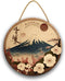 Japanese Style Landscape Painting Wall Art, Red Cherry Blossom Circle Decor, Mountain River Sign for Bedroom Living