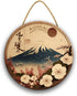 Japanese Style Landscape Painting Wall Art, Red Cherry Blossom Circle Decor, Mountain River Sign for Bedroom Living