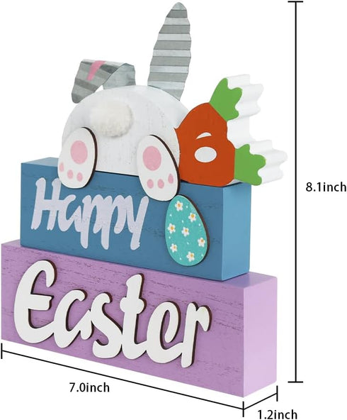 3-Layered Easter Decorations, MEETYAMOR Easter Bunny with Carrots Farmhouse Wood Block Easter Decor, Happy Easter Sign