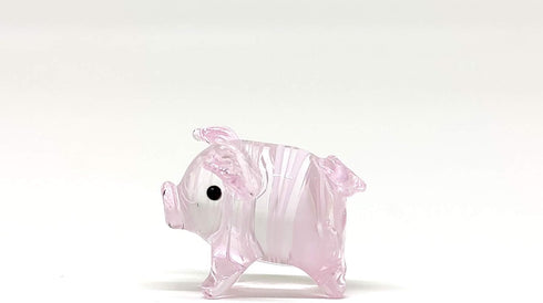 Tiny Pig Miniature Glass Figurine – Handmade Blown Glass Animal – Cute Collectible Pig Sculpture Gift (Pink)