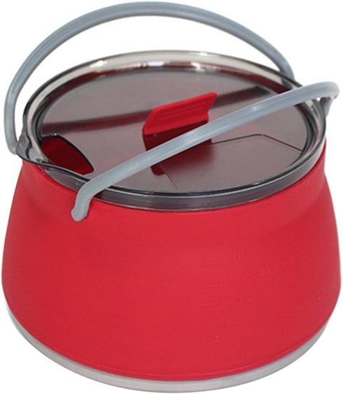 Folding Saucepan, Camp Cookware Hiking Silicone Pot with Lid, Travel Camping Kettle, Red