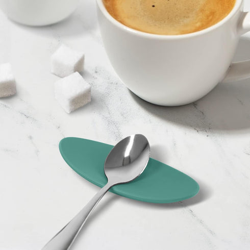 Carrotez Small Silicone Coffee Spoon Rest 2 pcs (0.2" x 1.6" x 3.74"), Spoon Holder Flexible almond-Shaped for Next to Coffee Maker - Kitchen Utensil Rest, Emerald