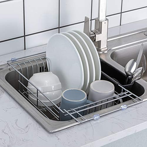Premium Racks Expandable Over The Sink Dish Rack - Durable 304 Stainless Steel