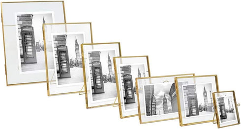 Isaac Jacobs 6x8 Antique Gold Floating Picture Frame, Vintage Style Brass and Glass, Tabletop Display with Locket