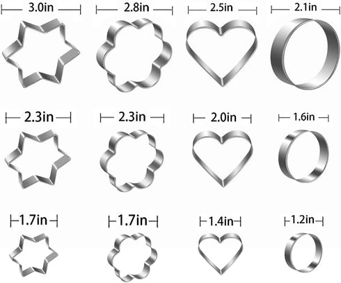 Cookie Cutter 12PCS Flower Heart Star Biscuit Cracker Cutters Foodgrade Stainless Steel Different Shape Size by AYANICA